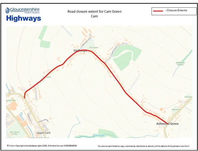 map showing closure and works area