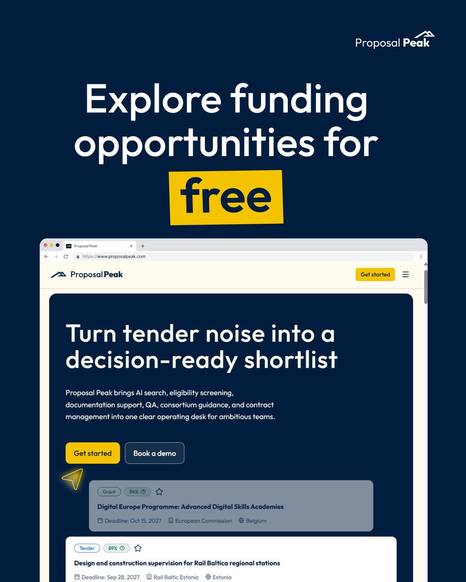 RigaComm's tweet photo. Come to the Proposal Peak stand at Riga Comm 2026, give your website address, and in 5 minutes you will see the open tenders and grants your company can apply for today. Free of charge. 

📌Learn more at https://t.co/9VZI2LOWMO 
🎫 https://t.co/FkIuShjaF9

#RC26 #rigacomm https://t.co/mSHyoNwC11