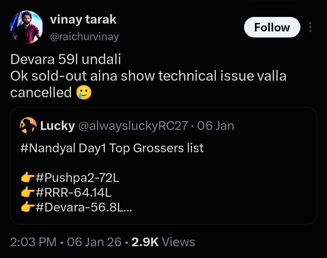 likith004's tweet photo. @bogeshwarraoo Idhi kuda Same Anthe chesaru ga 😞 https://t.co/W04qIKZ8Yt