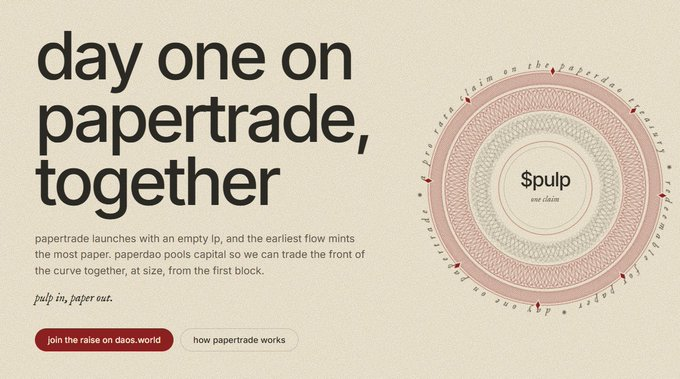 cris_thedev's tweet photo. Why fight for launch allocation alone when you can pool it?

Just dug into @paperdao_xyz, they’re pooling capital into a unified treasury to farm @papertrade_xyz efficiently.

You mint $PULP as your receipt, tied directly to treasury assets & solana:4SNHBM2axbPCNXHrPPNLtdCRmnQVkq9cfFTyrJpJpump rewards. Hands-off exposure done right. Watching closely 👀