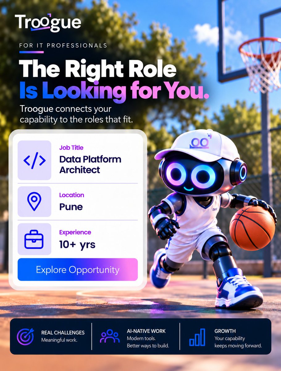 troogue's tweet photo. 🚀 Our Enterprises are hiring.

📌 Data Platform Architect in Pune.
💼 10+ years of experience.

Come design data platforms that enterprises can actually rely on.

👉 Sign-up &amp; Apply https://t.co/IKXpcD0nF5

#DataArchitect #DataEngineering #Troogue https://t.co/Cw7ESzFaiI