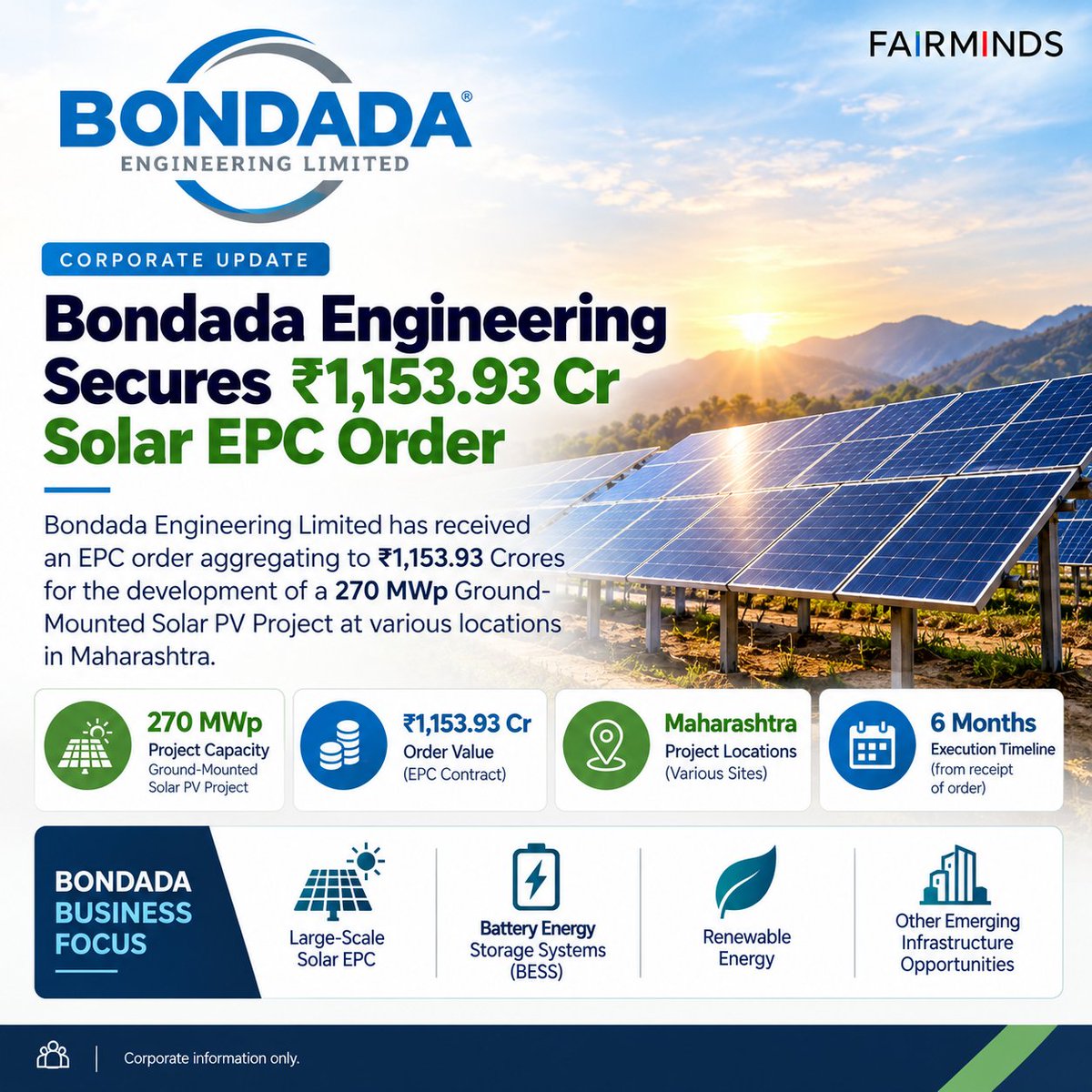 fairmindsapp's tweet photo. 𝐁𝐨𝐧𝐝𝐚𝐝𝐚 𝐁𝐚𝐠𝐬 ₹𝟏,𝟏𝟓𝟑.𝟗𝟑 𝐂𝐫 𝐒𝐨𝐥𝐚𝐫 𝐄𝐏𝐂 𝐎𝐫𝐝𝐞𝐫 ☀️⚡

Bondada Engineering secures order for a 270 MWp ground-mounted project across Maharashtra. ☀️⚡

#BondadaEngineering #SolarEPC #SolarEnergy #RenewableEnergy #GreenEnergy #Maharashtra #PowerSector https://t.co/pHmO6i7d4e