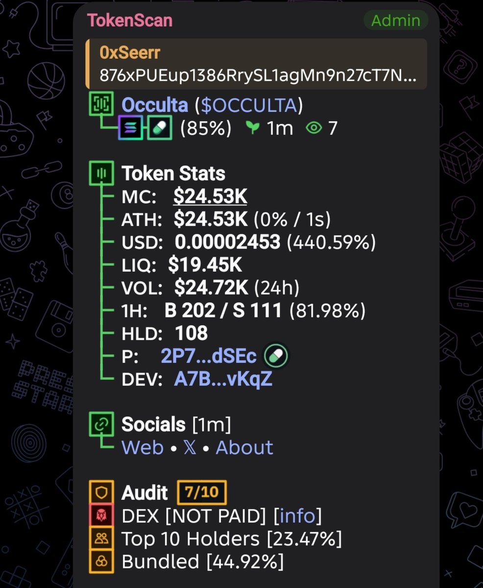 0xSeerr's tweet photo. Entry $OCCULTA

CA> 876xPUEup1386RrySL1agMn9n27cT7N61cx74723pump https://t.co/fvHCPZkSwq