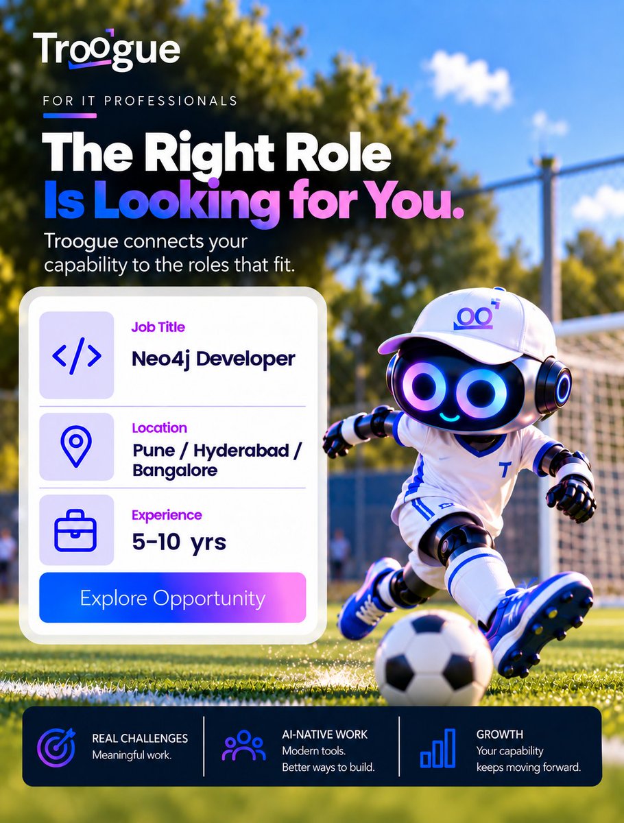 troogue's tweet photo. 🚀 Our Enterprises are hiring!

📌 Neo4j Developer in Pune, Hyderabad &amp; Bangalore.
💼 5 to 10 years of experience.

Come help enterprises make sense of their connected data.

👉 Apply https://t.co/IKXpcD0nF5

#Neo4j #GraphDatabase #Troogue https://t.co/lPfMUIjaao