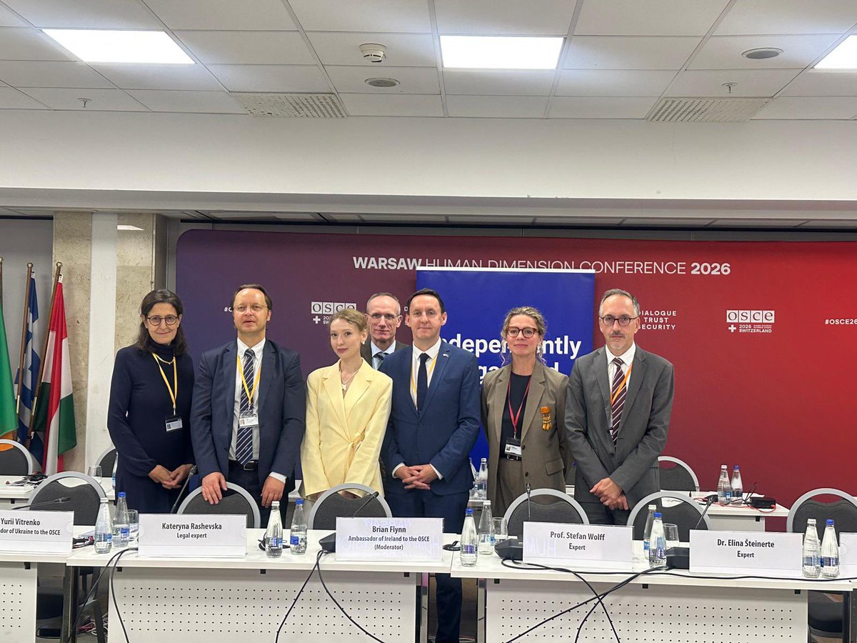 IrelandOSCE's tweet photo. Day 1 of the Warsaw Human Dimension Conference for Director of Human Rights, Jackie O’Halloran, and Ambassador Brian Flynn: 

🔹Opening statement 
🔹Meetings with @eu_eeas, @osce_odihr and @FrontLineHRD 
🔹Moderating an event on 🇷🇺 violations in 🇺🇦

👉 https://t.co/dM1YCs6y3K https://t.co/Szi4LeQPRB