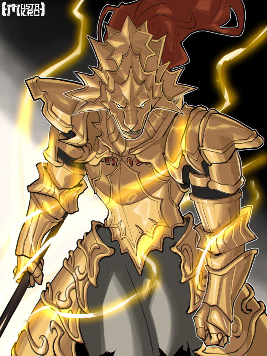 mustakro's tweet photo. Soulstober day 05 - Dragonslayer Ornstein https://t.co/6gkQ1Ttj9m