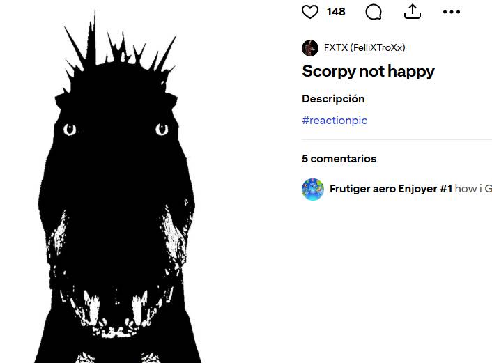 tydalonsol's tweet photo. If you write how to get rid of ai overview it appears this creepy TREX

LITERALLY IS GOING GIGA VIRAL ON REDDIT AND OTHER PLATFORMS AS A ANTI AI MASCOT

I found the real name on post and its called Scorpy

https://t.co/B4RQ8MIaP2

https://t.co/iA1ZqAZoV6 https://t.co/wIi73CdCjV