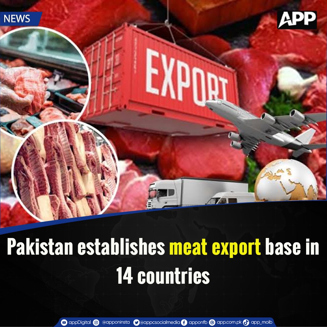appcsocialmedia's tweet photo. Pakistan establishes meat export base in 14 countries
More Details: https://t.co/S7e5K2Vdr6
#PakistanMeatExports #MeatIndustry #GlobalMarkets https://t.co/w3HSVUHP2k