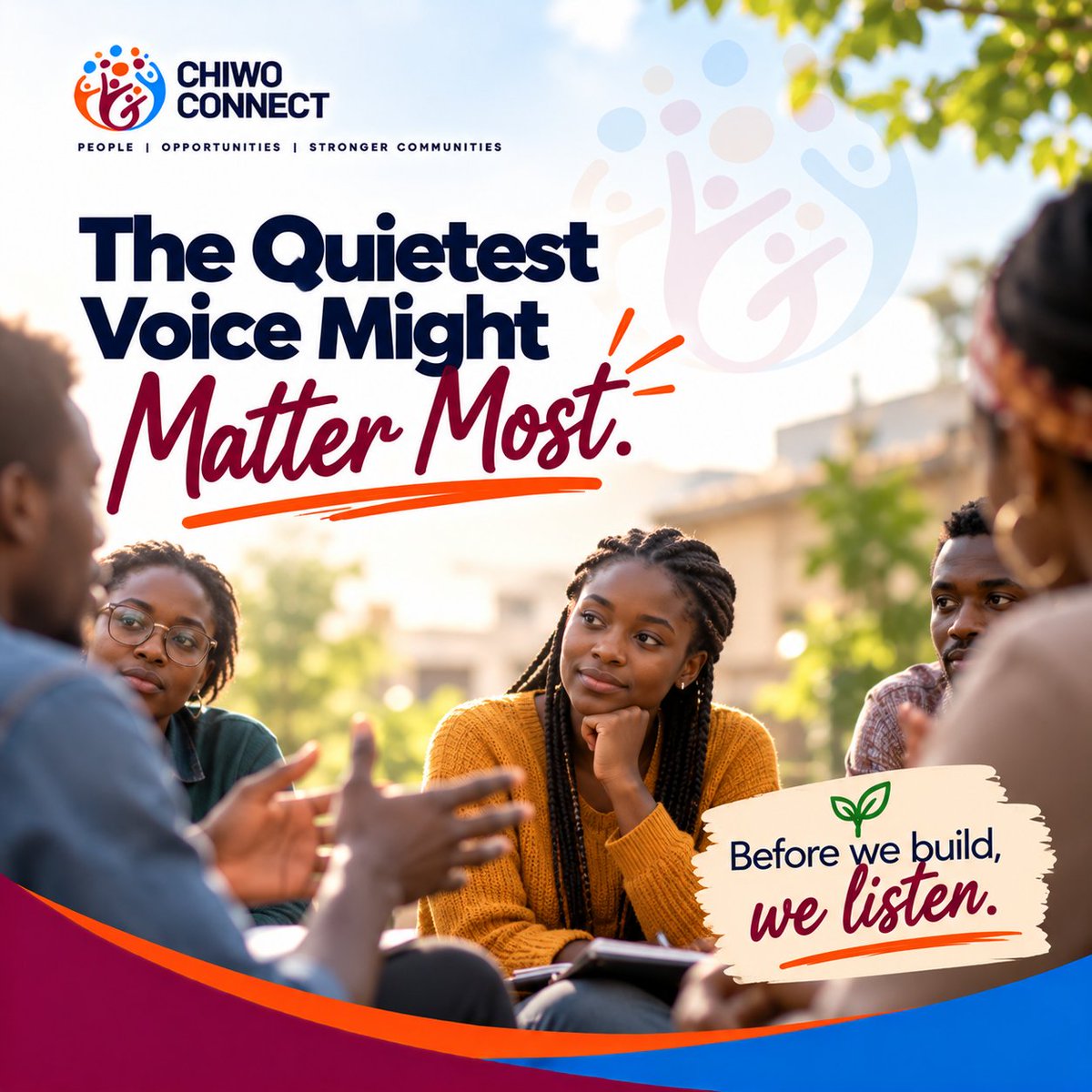 chiwoconnect's tweet photo. At Chiwo Connect, we believe that listening means making room for more than the loudest voice. To us, participation means creating space for different experiences and perspectives. 
#chiwoconnect #beforewebuildwelisten #CommunityDevelopment #YouthEmpowerment #education https://t.co/M0M7w88Hir