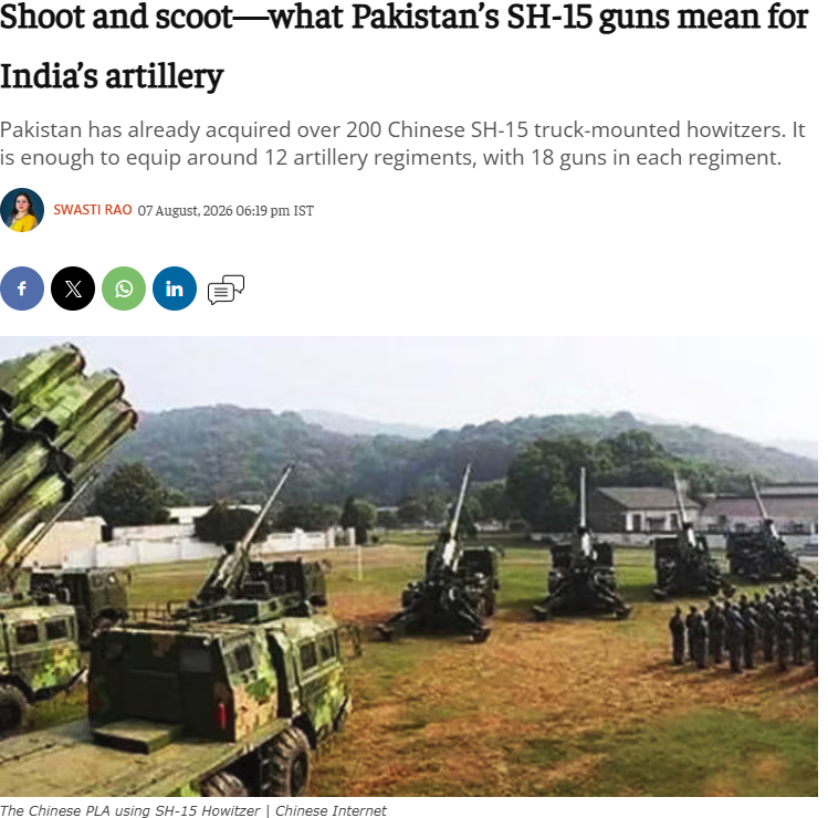 India_Policy's tweet photo. Pakistan now has an edge over India in self-propelled and wheeled guns, with 438 M109 tracked 155 mm howitzers, 60 M110 203mm heavy SP guns and 250 SH-15 155 mm/52 truck-mounted howitzers; that's over 700 guns vs India’s mere 100 K9 Vajra-T in service.

7:1 advantage over India not just parity. With One tenth of defence budget.

While Indian Army is busy frustrating Bharat Forge, who is now exporting to Armenia.
