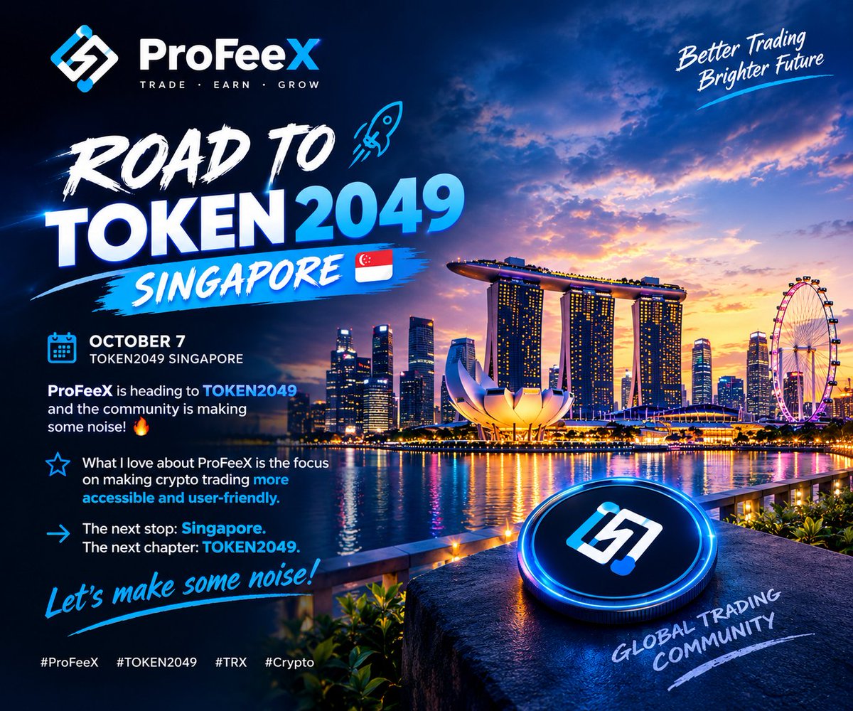 Sanchithak48455's tweet photo. π ProFeeX is heading to #TOKEN2049 Singapore! πΈπ¬
I love how @Pro_FeeX is making crypto trading more accessible and user-friendly. π₯
Singapore is next. TOKEN2049 is next. ππ
Letβs make some noise! π₯
#ProFeeX #TOKEN2049 #TRX #Crypto https://t.co/xBsiT0l7e7