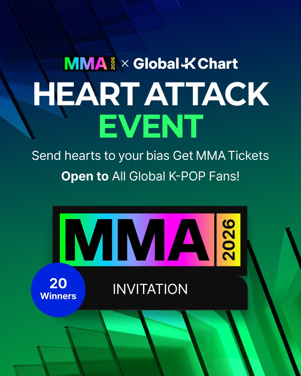 melon's tweet photo. ❤️‍🔥 Cheer for your bias and go to MMA2026!! ❤️‍🔥
No login needed! Just tap! tap! hearts for your bias 👆 to win an MMA2026 invite! 🎫

[How to join Heart Attack💘 Event]
❶ Hit the link below, find your bias & tap the heart!
🔗 https://t.co/Jr89B6crd1
❷ When the surprise cheer pop-up appears, click [Share]!
❸ Post it on X with #Melon_Heartattack and you're done!

✔️ Event Period: Oct 6 ~ Oct 14 (KST)
✔️ Win: 1 MMA2026 Ticket (20 winners, random date)
✔️ Open to: All global K-POP fans
✔️Winners Announced: 10/20 (Tue) via Individual DM

*Don't forget the required hashtag!
*Check the thread below for full event details!

The Global K-POP Standard, Global-K Chart
#멜론 #Melon #GlobalKChart #멜론글로벌TOP100 #MMA2026