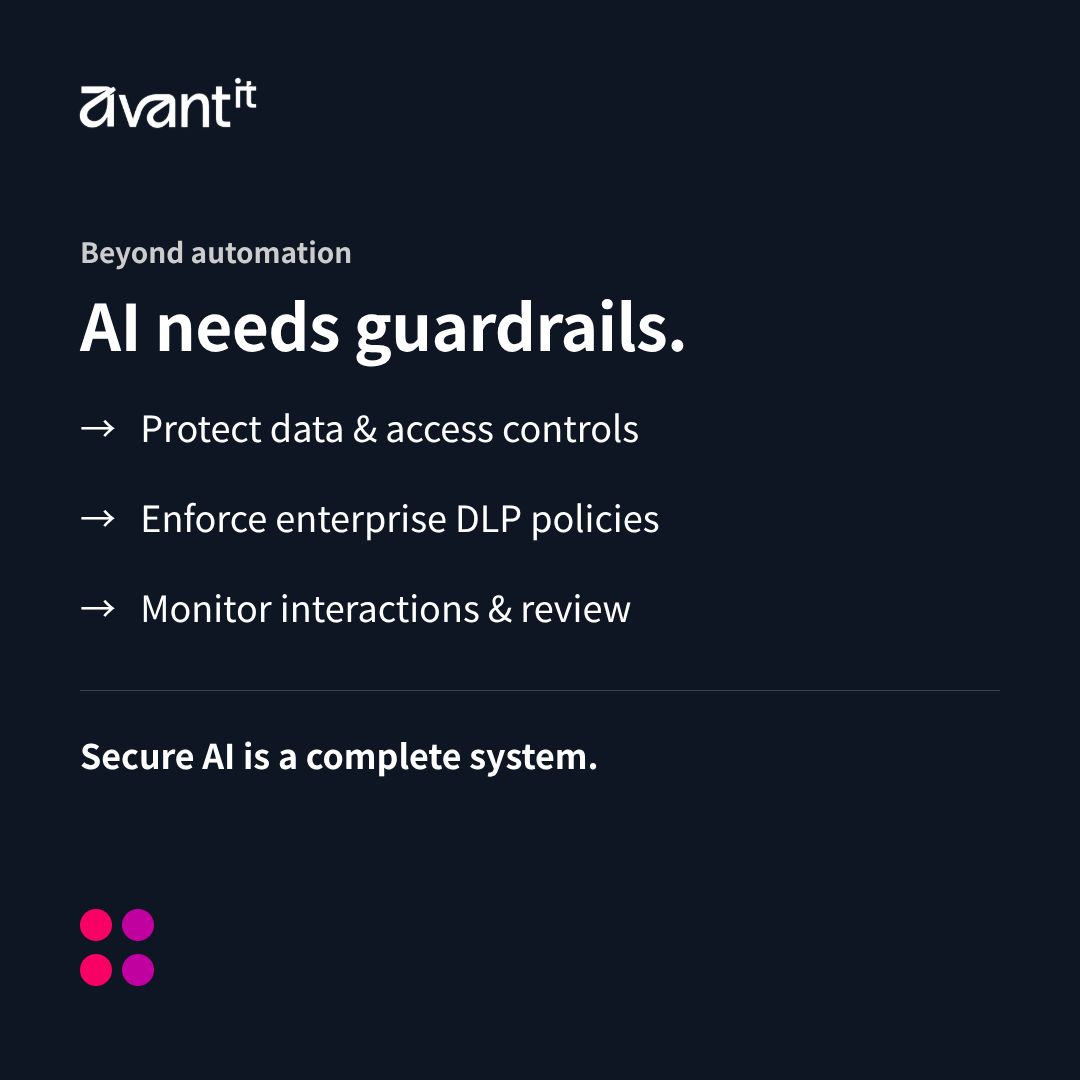 avantithq's tweet photo. Educational Tuesday 💡 How do you build a secure AI workflow?

→ Protect your data
→ Control access
→ Automate with Power Platform
→ Add governance
→ Monitor AI use

💡 Secure AI = data + identity + automation + governance.

#Microsoft #PowerPlatform #Cybersecurity #AvantIT https://t.co/qknQJY2wf0