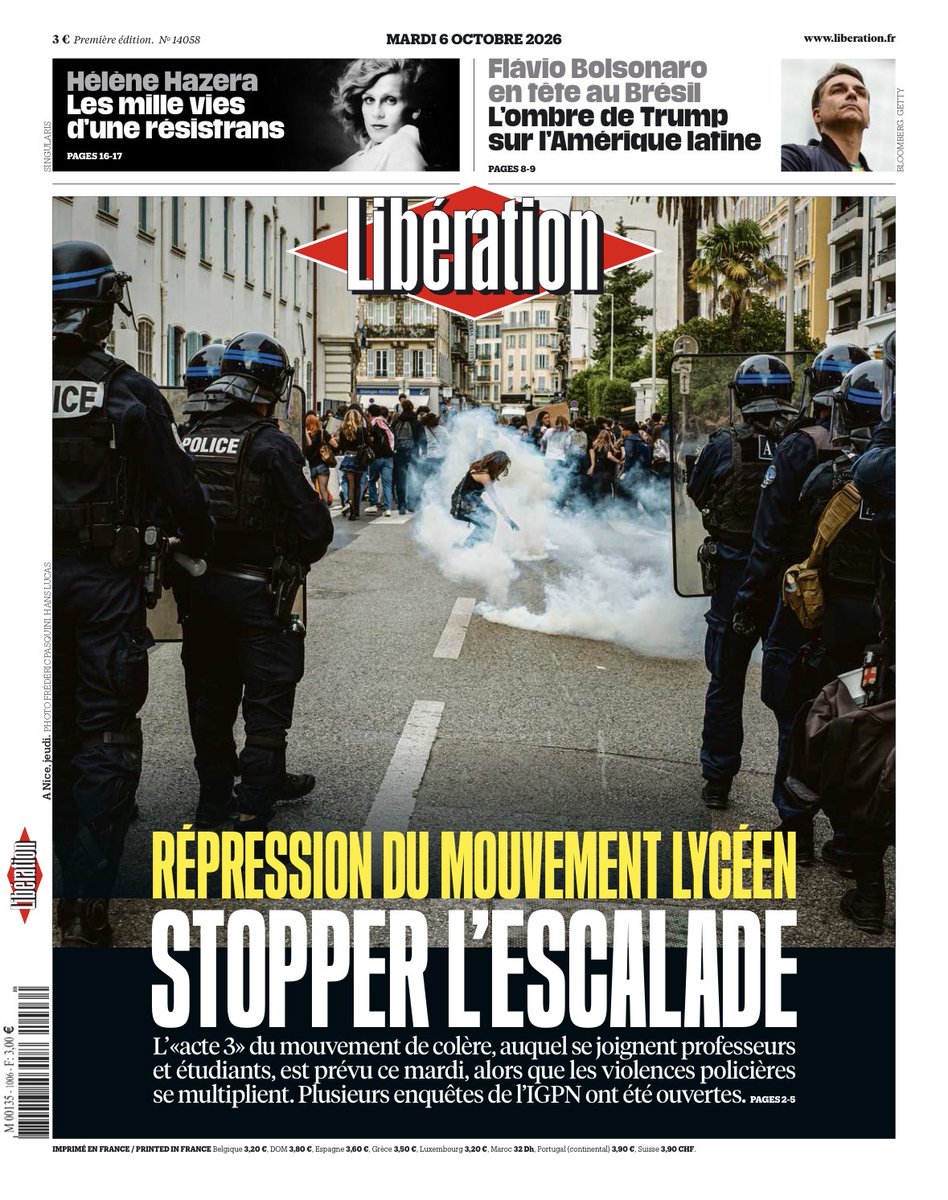 pascalperri's tweet photo. La crise actuelle nous montre tels que nous sommes. La Une de @libe résume bien l'inversion des faits. Les attaques contre les policiers, avec des mortiers ou des feux d'artifices, les incendies, les coups et blessures contre les FDO sont passés sous silence et ne reste que ... la répression policière. 
> Nous voici, tels que nous sommes:
- L'autorité de l'Etat s'est effondrée. Comment peut-il en être autrement dans un pays qui a pris l'habitude de voir des camions de pompiers ou de gendarmes brûler et dans lequel des forces politiques apportent un soutien sans nuance aux émeutiers et aux incendiaires comme à NDDL ou à Sainte Soline? Il faut rendre des comptes à ceux qui sont dans l'illégalité... Dingue mais vrai! 
- Un syndicat de magistrats prend fait et cause pour une partie au conflit et dénonce publiquement la répression du mouvement lycéen. Du jamais vu dans une démocratie où l'autorité judiciaire est indépendante et devrait garantir au public la neutralité de ses décisions, elle qui rend la justice "au nom du peuple français".  Celui ci (le peuple français) pourra t-il faire confiance à un juge du CSM qui serait appelé à se prononcer dans une affaire opposant un "manifestant" à un policier?  
-Un autre syndicat, la CGT qui trouve normal que les dégradations soient payées par nos impôts! @BinetSophie! Impunité=encouragement. 
- Des parents qui se comportent souvent comme des consommateurs de services éducatifs, qui jugent les enseignants, se plaignent comme s'ils étaient clients de l'école. 
- Des enseignants encouragés à donner de bonnes notes à des cancres pour éviter les problèmes ou à renoncer à certains enseignements pour ne pas contrarier! 
- Une philosophie de la déconstruction, du décolonialisme, de la contestation. Le renoncement à l'effort et aux démarches académiques de recherche et d'apprentissage pour faire le procès de la société, de la "bourgeoisie", du marché, du capitalisme. 
- Face à tout cela un ministre pris dans le conflit comme un lapin dans les phares d'une voiture dont le réflexe est d'ouvrir une plateforme et pourquoi pas un numéro vert. Hier, bel alignement des hommes en gris lors d'une visite "sur le terrain". Ils ont tous les mêmes réflexes, des réflexes administratifs, les mêmes depuis un bon demi siècle. Et avec quel succès!