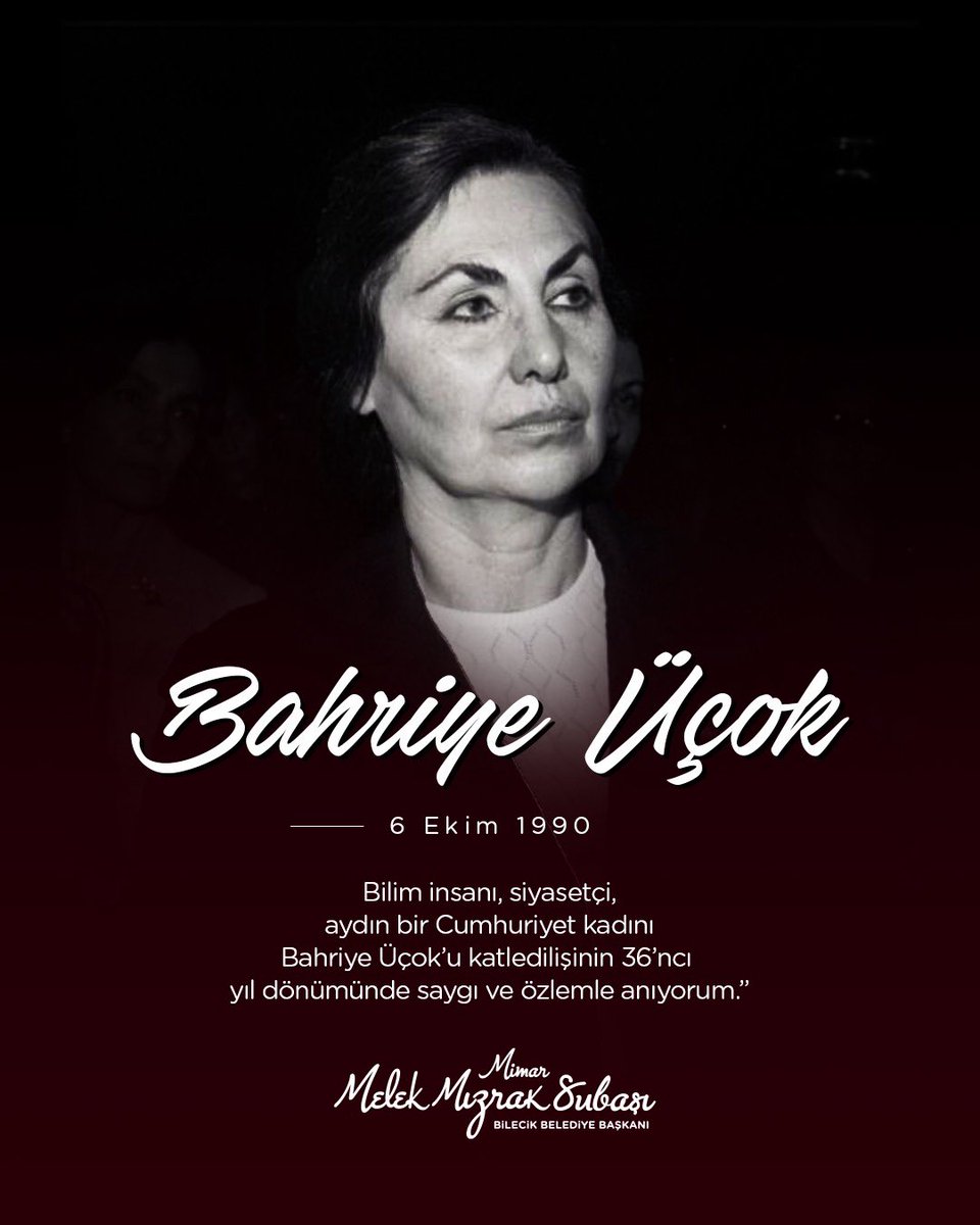 melekmsubasi's tweet photo. Bilim insanı, siyasetçi, aydın bir Cumhuriyet kadını Bahriye Üçok’u katledilişinin 36’ncı yıl dönümünde saygı ve rahmetle anıyorum. https://t.co/xM9fGcpdWn