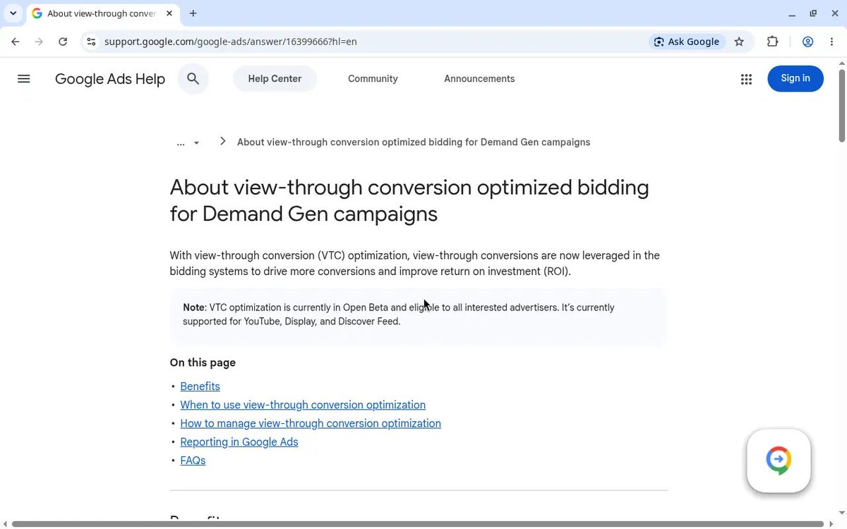 BerntMuurling's tweet photo. If your Demand Gen CPA just got prettier, check what you are optimizing for before you scale.

Two settings can make Demand Gen look like Meta on purpose:

- View-through conversion (VTC) optimization
- Demand Gen Campaign Type Attribution

Google now frames pairing them as the most apples-to-apples comparison with social platforms that bid on views by default and give full path credit.

What that means in the account:

VTC optimization (Open Beta, ON by default on new Demand Gen):

- Puts view-throughs into the Conversions column as biddable events for video on YouTube, Display and Discover
- A view is at least 1 pixel on-screen for any duration

Campaign Type Attribution (Beta via your Google rep):

- Scopes data-driven attribution to Demand Gen only
- DG can take full credit instead of sharing with Search or PMax

Useful when you deliberately want Meta-style reporting. Risky when Ads CPA is your decision metric. Stacking 1-pixel view credit with unshared DG attribution can inflate Demand Gen conversions, double-count against Search in the same account, and feed those numbers into Smart Bidding.

Do this before you raise budget:

- Segment Conversions by Ad event type (Impression = VTC)
- Confirm your VTC window (Help recommends 1 day for primary VTCs)
- Reconcile Ads conversions to CRM

Help already notes VTCs often will not export to third-party systems, so a gap is expected.