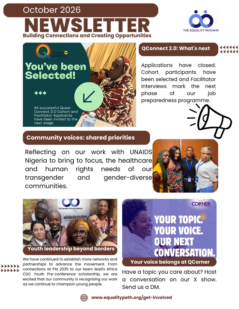 equalitypath's tweet photo. October Updates at TEPI 💜

QConnect 2.0 moves forward, trans and gender-diverse voices shape shared priorities, and youth connections grow across borders.

Have a topic you care about? DM us to host a QCorner conversation on X.

Read our full newsletter in your email. #TEPI https://t.co/bz9OroMMsh