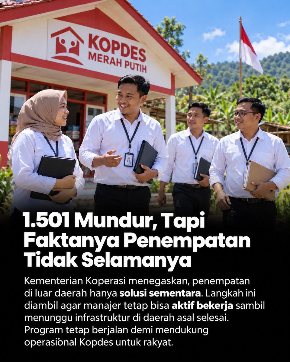 ismailekan's tweet photo. Penempatan di luar daerah bukan berarti selamanya. Pemerintah menegaskan kebijakan ini hanya sementara agar manajer tetap bisa bekerja sambil menunggu Kopdes di daerah asal siap beroperasi. Program jalan, penempatan pun tetap dievaluasi.
#KDMPKuatkanDesa https://t.co/9ie5r99Vou