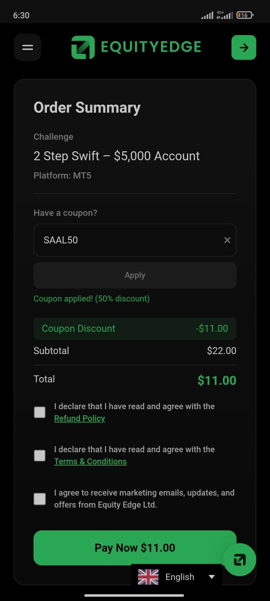 RonTrd1's tweet photo. Thinking about going all in on your broker account on the next news event? Don't, just deposit 14k and get an Account with @EquityEdgeUK today instead of putting it in a broker to gamble it on news

It’s more cheaper when you use my 50% Discount code; SAAL50

Once you’re funded, 4% of $5k Acc is $200, you can scale from there and buy your ticket to freedom. That is how the game is played ladies and gents💯📈