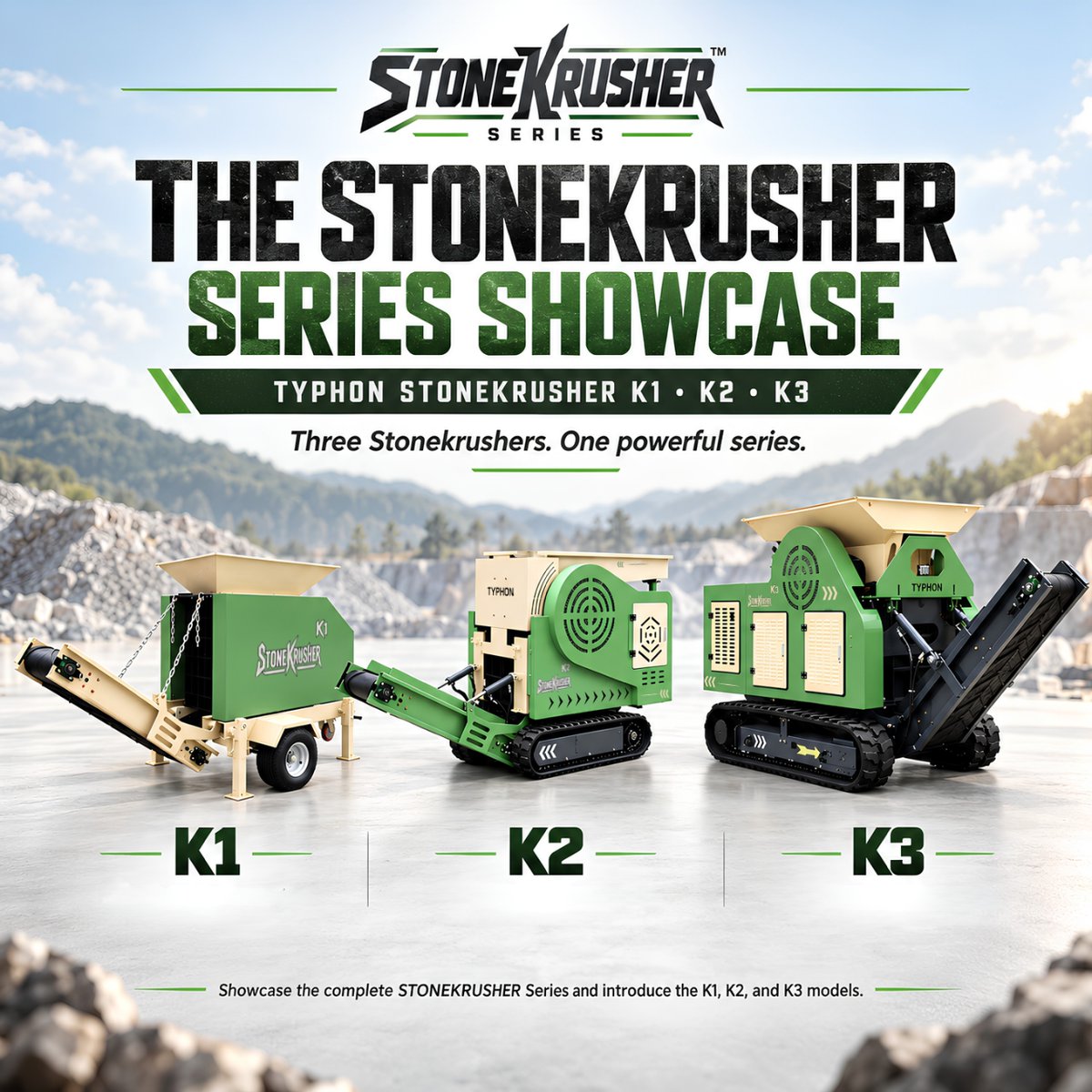 MachineryLoader's tweet photo. 🚜 TYPHON STONEKRUSHER SERIES
K1, K2 &amp; K3 give contractors different options for crushing rock, concrete, masonry, and other materials directly on the jobsite.
♻️ Less hauling. More onsite processing.
#MachineryAsiaOnline #StoneKrusher https://t.co/bvCfK7yFBe