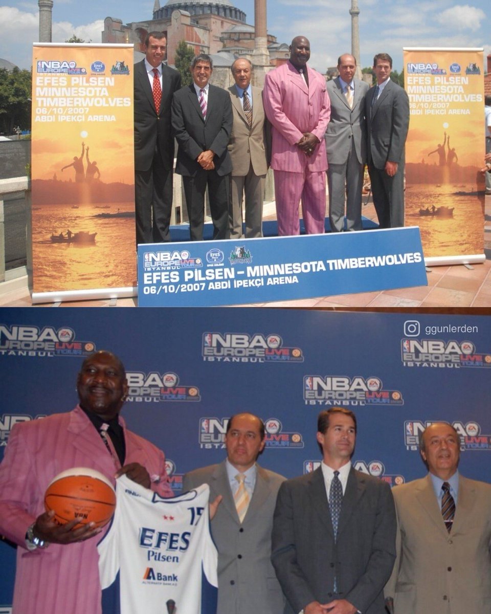 GGunlerden's tweet photo. 19 yıl önce bugün; Efes Pilsen, NBA Europe Live Tour kapsamında Minnesota Timberwolves’ı ağırladı ve Türkiye’de bir NBA takımıyla karşılaşan ilk Türk takımı olarak tarihe geçti.

Recep Ankaralı ise bir NBA takımının maçını yöneten ilk Türk hakem oldu.

Drew Nicholas 24 sayıyla gecenin yıldızı olurken, Andre Hutson 15 sayı ve 18 ribaundla pota altında devleşti. Ender Arslan 10 sayı üretti.

Minnesota’da Gomes 12 sayı, 13 ribaund; Jefferson 11 sayı, 17 ribaundla öne çıktı. Ricky Davis 12, Foye ve Gerald Green ise 10’ar sayı kaydetti.

Efes, tarihi gecede NBA ekibine son ana kadar direndi: 81-84.