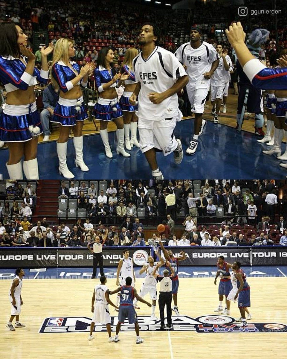 GGunlerden's tweet photo. 19 yıl önce bugün; Efes Pilsen, NBA Europe Live Tour kapsamında Minnesota Timberwolves’ı ağırladı ve Türkiye’de bir NBA takımıyla karşılaşan ilk Türk takımı olarak tarihe geçti.

Recep Ankaralı ise bir NBA takımının maçını yöneten ilk Türk hakem oldu.

Drew Nicholas 24 sayıyla gecenin yıldızı olurken, Andre Hutson 15 sayı ve 18 ribaundla pota altında devleşti. Ender Arslan 10 sayı üretti.

Minnesota’da Gomes 12 sayı, 13 ribaund; Jefferson 11 sayı, 17 ribaundla öne çıktı. Ricky Davis 12, Foye ve Gerald Green ise 10’ar sayı kaydetti.

Efes, tarihi gecede NBA ekibine son ana kadar direndi: 81-84.