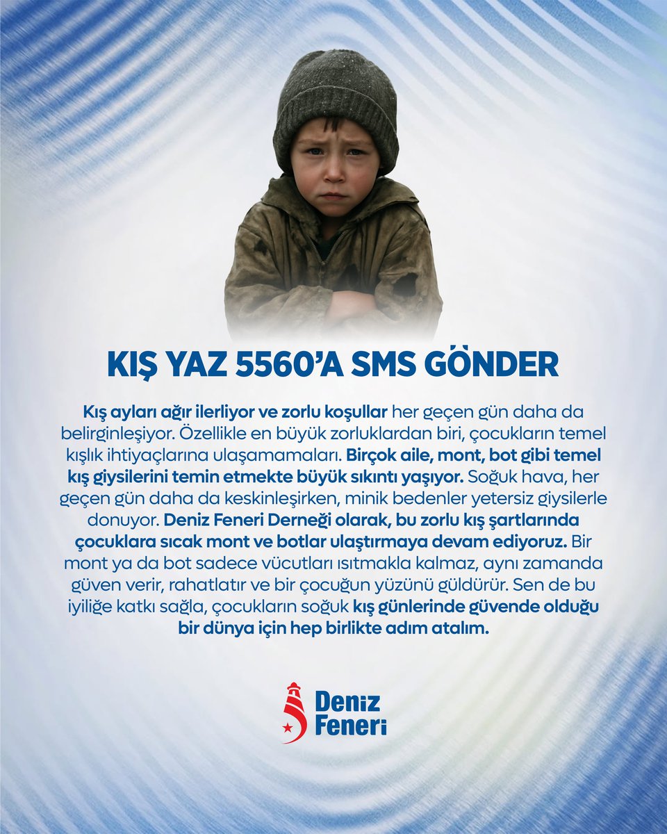 denizfeneriorg's tweet photo. Çocuklar Üşümesin! ❄️

Kış ayları sert geçiyor; birçok çocuk montsuz ve botsuz, zorlu soğuklarla mücadele ediyor. Deniz Feneri Derneği olarak minik kalpler üşümesin diye kışlık yardım ulaştırmaya devam ediyoruz.

Bir mont, bir bot; bir çocuğun sadece bedenini değil, umudunu da ısıtır. Sen de bu iyiliğe ortak ol!

📨 KIŞ yazıp 5560’a SMS göndererek 50 TL bağışta bulunabilirsiniz.
🌐 Online bağış: https://t.co/A0EULcwCdB
