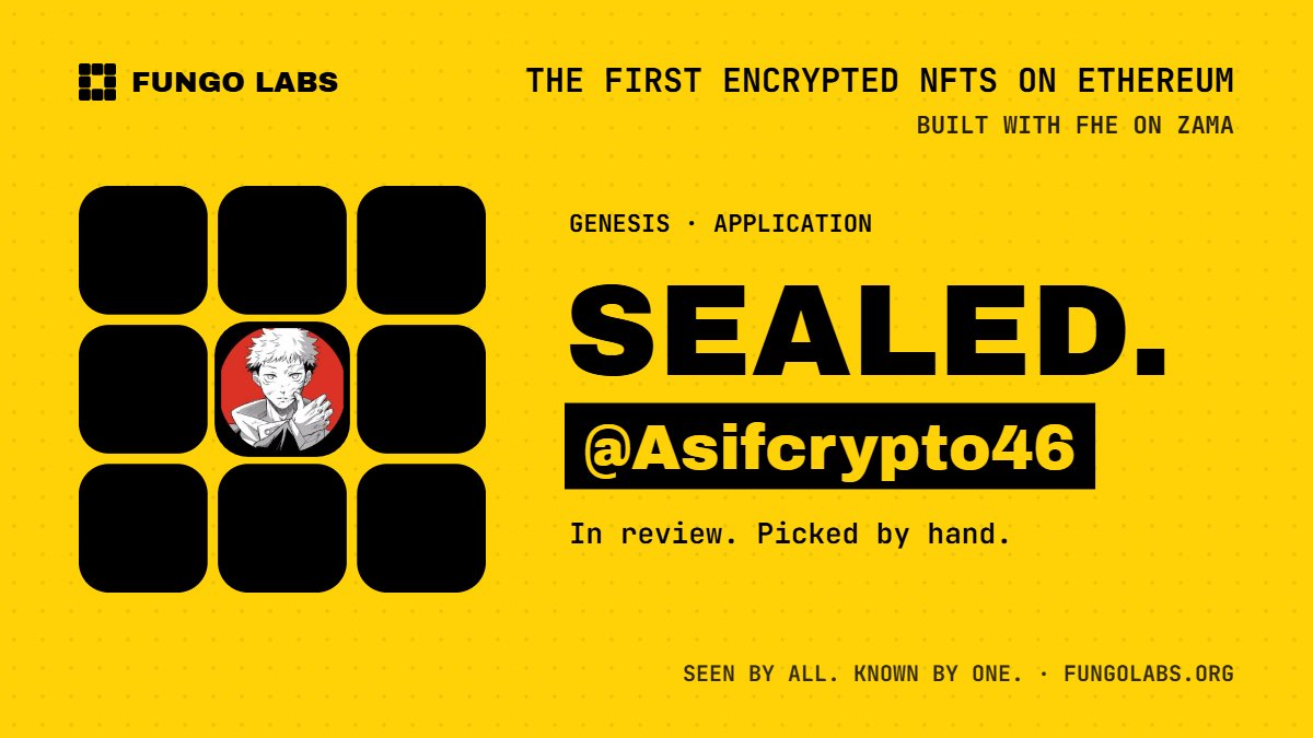 Asifcrypto46's tweet photo. Fungo Labs feels different from the usual NFT projects.
 
I like that they’re experimenting with encrypted NFTs using Zama’s FHE instead of making everything public by default. 

The concept is simple but pretty fresh, and I’m interested to see where they take it.

And We Early AF 💯
@fungolabs
