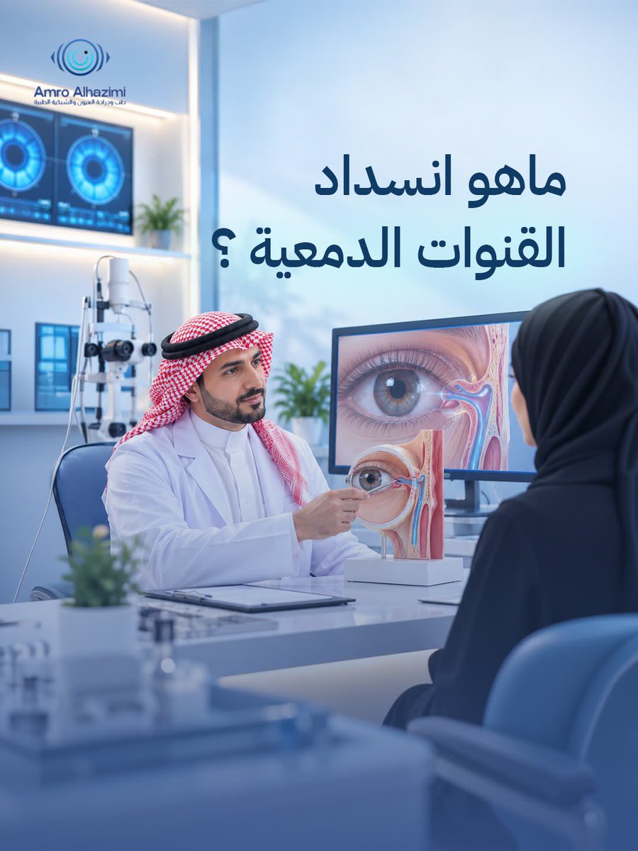DrAlhazimi's tweet photo. "انسداد القنوات الدمعية يعني وجود تضيق أو انسداد في المسار الذي تصرف عبره الدموع من العين إلى الأنف، مما قد يؤدي إلى زيادة الدموع، تجمع الإفرازات أو تكرار الالتهابات.
قد يحدث عند الأطفال أو البالغين، ويختلف العلاج حسب السبب ودرجة الانسداد
#القنوات_الدمعي�� 
#انسداد_القنوات_الدمعية https://t.co/VREkUYpH9a