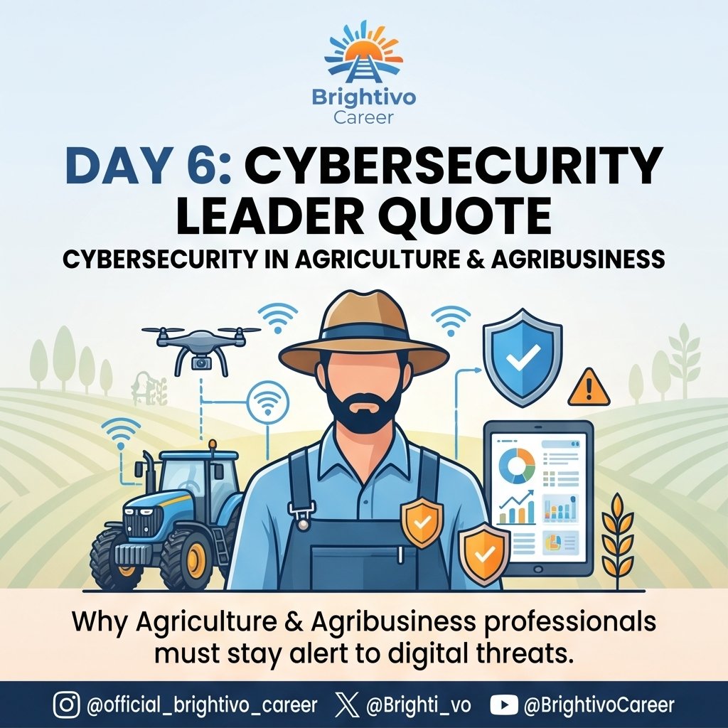 Brighti_vo's tweet photo. Modern farms rely on IoT, drones, and connected machinery, making agri-tech a target for cyberattacks that can disrupt global food supplies.
Cyber safety belongs to everyone on the farm, stay alert, stay secure!
#Cybersecurity #AgriTech #BrightivoCareer https://t.co/Ez1aMoukaP