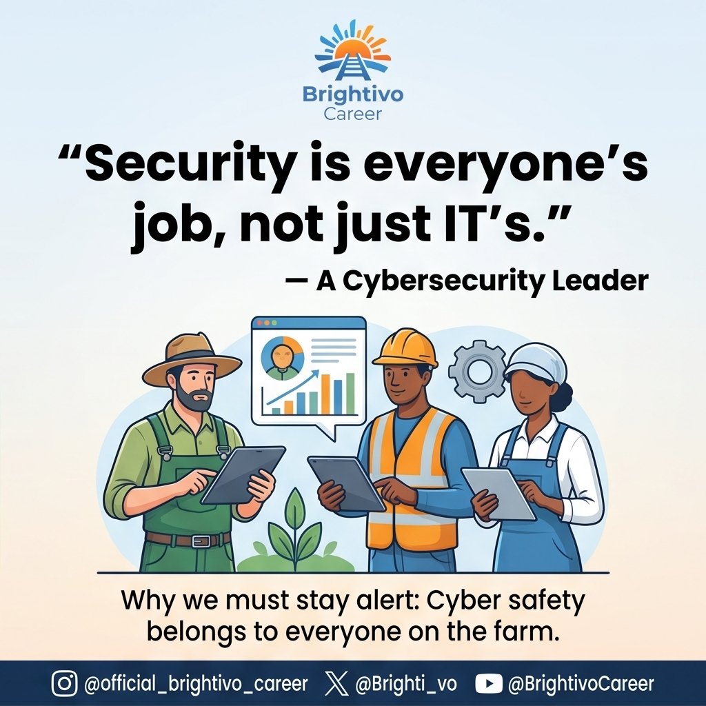 Brighti_vo's tweet photo. Modern farms rely on IoT, drones, and connected machinery, making agri-tech a target for cyberattacks that can disrupt global food supplies.
Cyber safety belongs to everyone on the farm, stay alert, stay secure!
#Cybersecurity #AgriTech #BrightivoCareer https://t.co/Ez1aMoukaP