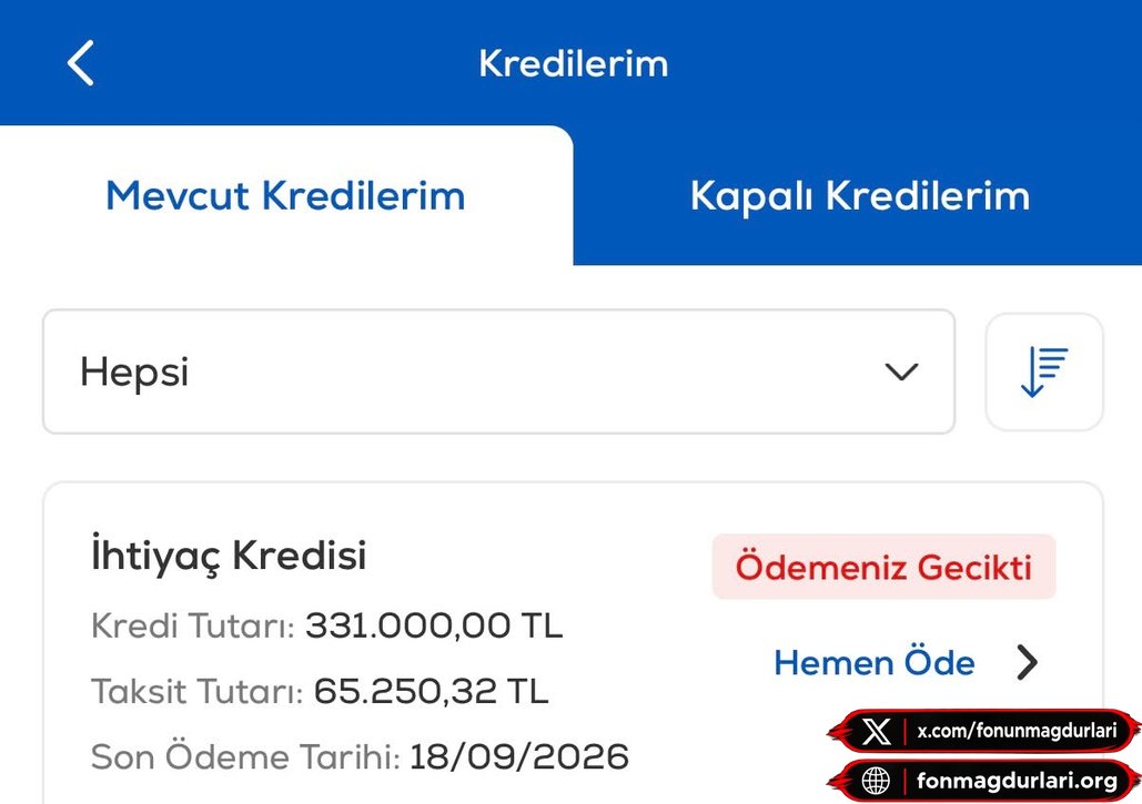 fonunmagdurlari's tweet photo. 🚨 #TMV FONUNU 20 GÜN ÖNCE SATTI, HESAPTA 3.24 MİLYON TL NAKİT VAR AMA PARASI REHİN TUTULDUĞU İÇİN KREDİ TAKSİTİ GECİKTİ!

Bize ulaşan bir mağdurumuzun belgelerle ortaya koyduğu durum:
📄 Görsel 1 (Bakiye): Kurum hesabında net 3.242.844 TL serbest nakit duruyor.
📄 Görsel 2 (Satış): TMV satış emirleri 11 ve 16 Eylül’de gerçekleşmiş, MKK kayıtlarında fon sıfırlanmış.
📄 Görsel 3 (Banka): Çekilemeyen para yüzünden 18 Eylül’den beri gecikmeye düşen 65.250 TL kredi taksiti.

💬 Mağdurumuz anlatıyor:
  "Ben artık TMV fonunun yatırımcısı bile değilim. Satış gerçekleşti, MKK kayıtlarında fon üzerimde görünmüyor. Hayatımda 1 gün kredi geciktirmemiş biri olarak, hesabımdaki paramı çekemediğim için kredi taksitimi ödeyemedim ve gecikmeye düştüm."

Satışı tamamlanmış, fon ilişkisi bitmiş serbest nakde hangi gerekçeyle çekim engeli konuluyor?@spkgovtr @memetsimsek @HMBakanligi 

TMV satış bedellerine uygulanan bu haksız blokajlar derhal kaldırılmalı, insanların kendi parası serbest bırakılmalı.

🔗 Hak Arama & Resmi Başvuru: https://t.co/h2nw1gtzGf 

#FonMağdurları #HepimizeAnapara #HalkBuradaSpkNerede #1MilyonÇözümDeğil #1MilyonÜstüAnapara #HalkBuradaSpkNerede #AnaParaYoksaGuvenYok #TLY #Thfaraödemeleribekliyor #AnaParaYoksaGüvenYok
@memetsimsek
@spkgovtr