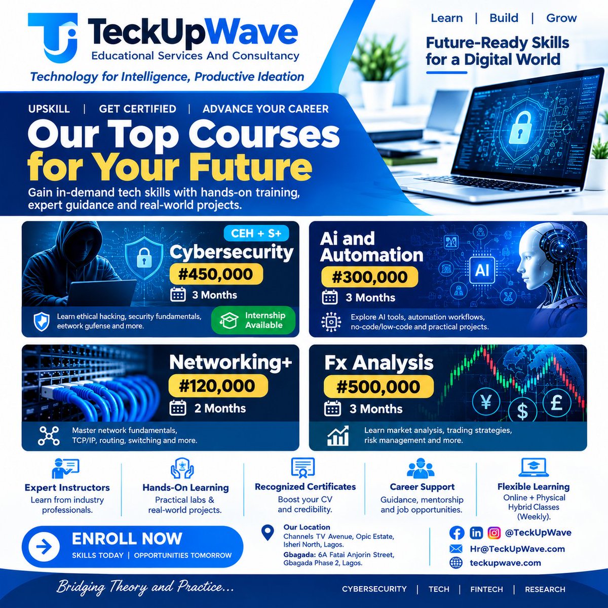 TeckUpWave's tweet photo. YOUR NEXT CAREER MOVE STARTS HERE!
•
At TeckUpWave, we’re helping you build practical, career-ready skills in some of today’s most in-demand fields:
•
Whether you’re starting your tech journey, upgrading your skills, or .......
#Cybersecurity #AIandAutomation #TechSkills https://t.co/yeiCZhlLru
