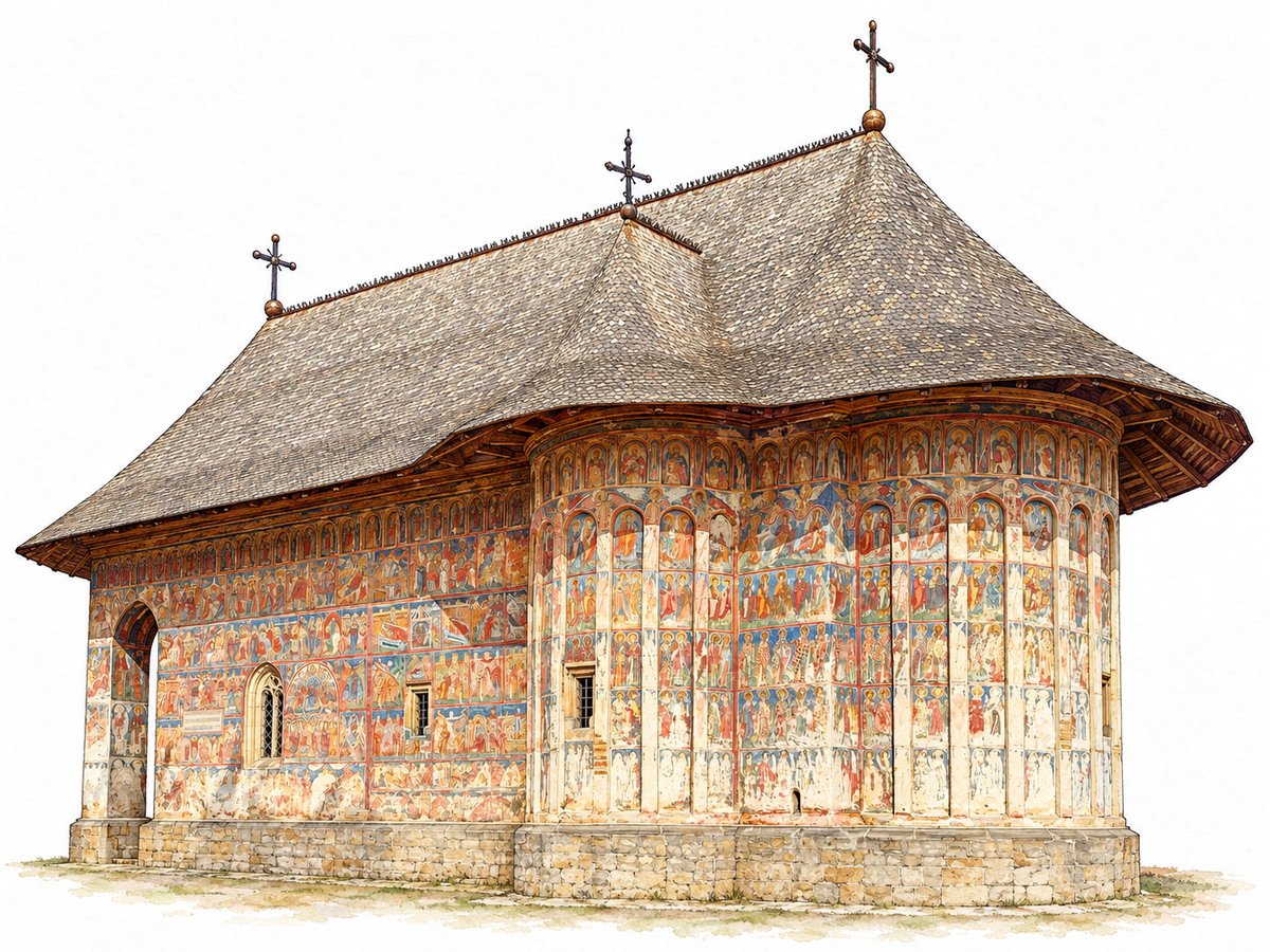 casedeepoca's tweet photo. Moldavian Gothic (1530) at Humor church, Bucovina. https://t.co/qOctgXKuHa