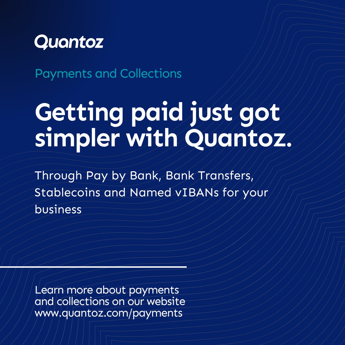 Quantoz's tweet photo. How does your business collect payments?

A Quantoz account enables EU businesses to accept revenue via Pay by Bank (Open Banking), SEPA, SWIFT, local payment methods, and Quantoz stablecoins.

Named virtual IBANs give your business a payment destination in its own name. For euro payments, you can also create a Pay by Bank payment link. Your customers approve the payment in their own banking app, and the IBAN, amount and reference are filled in for them automatically

Want to know more? Explore the collection options on our website 👇

https://t.co/JlWuYh8a6S

#Payments #OpenBanking #DigitalMoney