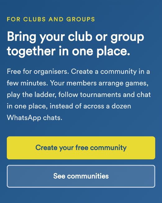 tennispartnerco's tweet photo. Running a club or a group? Bring everyone together in one place.

Create a free community in a few minutes. Members arrange games, play the ladder, follow tournaments and chat, instead of across a dozen WhatsApp chats.

👉 https://t.co/w0cVpcbgia https://t.co/ClNABHkrKL