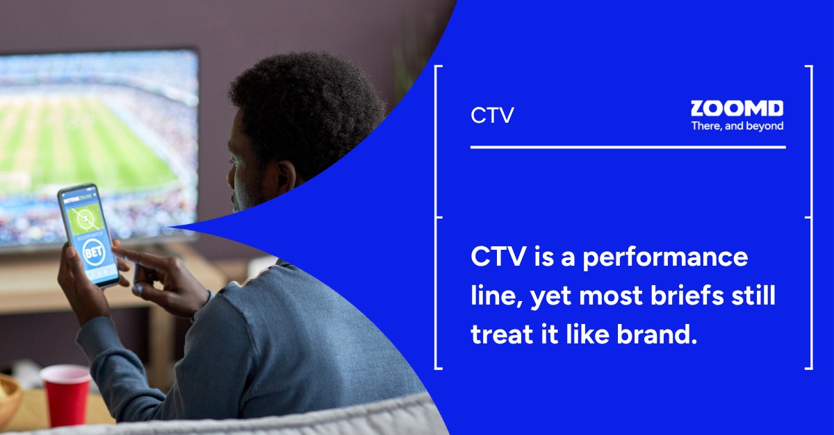 ZoomdTech's tweet photo. #CTV is a performance line now, yet most #briefs still treat it like #brand. A CTV budget and a paid social budget bid for the same outcome. The honest question isn't whether CTV works, it's whether it beats the next best use of that budget. #CTV #PerformanceMarketing $ZOMD.NE https://t.co/oCicioeip8