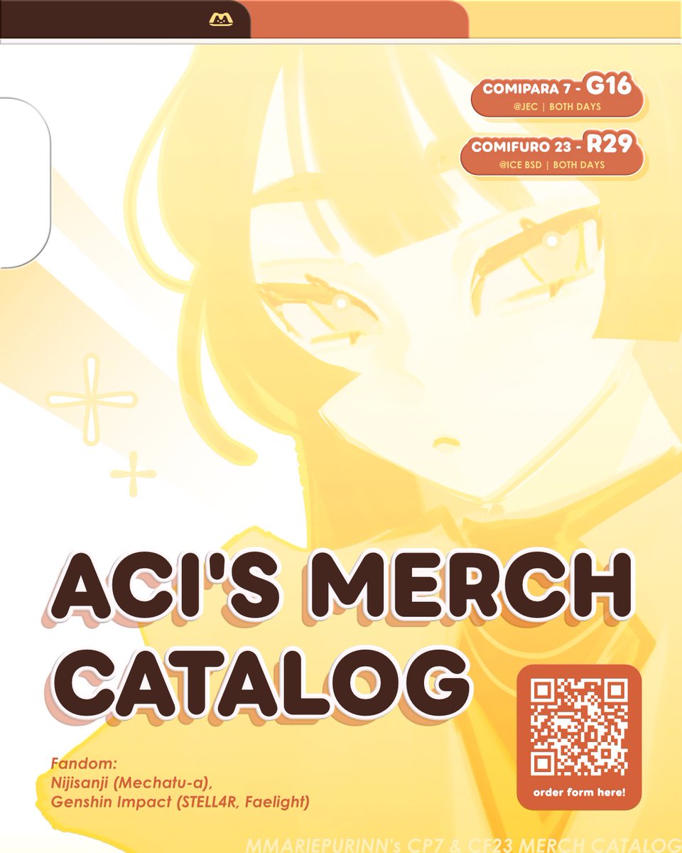 mmariepurinn's tweet photo. [ like &amp; rp are much appreciated! ⊹ ࣪ ˖ ]

dropping my catalog for cp &amp; cf ! 🫶
CP7📍G-16 w/ Ujang Kedu Enag (OTS ONLY)
CF23📍 R-29 w/ Karaa-Gumi 

nijisanji (mechatu-a, dytica), genshin impact (stell4r, faelight)
#comipara7 #comifuro23 https://t.co/bulCRK8yWC