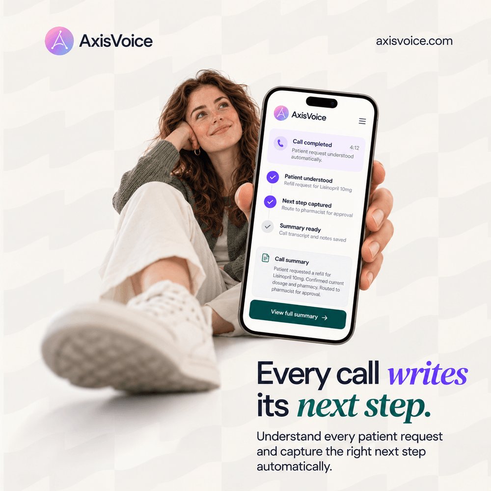 AxisVoiceAI's tweet photo. Every call should lead somewhere.

AxisVoice understands the request, captures the details, and creates a clear next step, automatically.

#AxisVoice #AI #HealthcareAI #PatientExperience https://t.co/KCZEJd1ECe