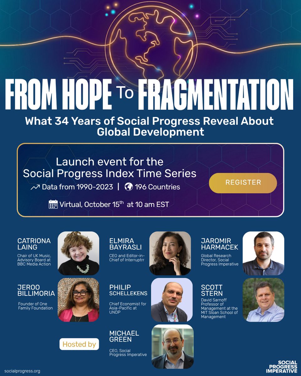 shepleygreen's tweet photo. We have a great set of speakers. And some amazing data.

Join the launch of the Social Progress Index Time Series on 15th October. Register here:
https://t.co/n8HbohpsSq https://t.co/Qe7gXaFbTG
