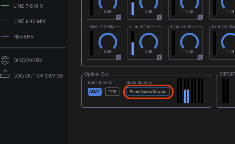 HighReso's tweet photo. 🆕 MOTU UltraLite mk5のADAT出力機能が拡張！

CueMix 5のOUTPUTタブから「Mirror Analog Outputs」を選択することで、各アナログ出力で設定したミックスを、そのままADAT出力へ送信できるようになりました。

アナログ出力ごとに設定したミックスを、ADAT経由でも柔軟に活用できます。🎛️ https://t.co/a1bjZlHwtJ