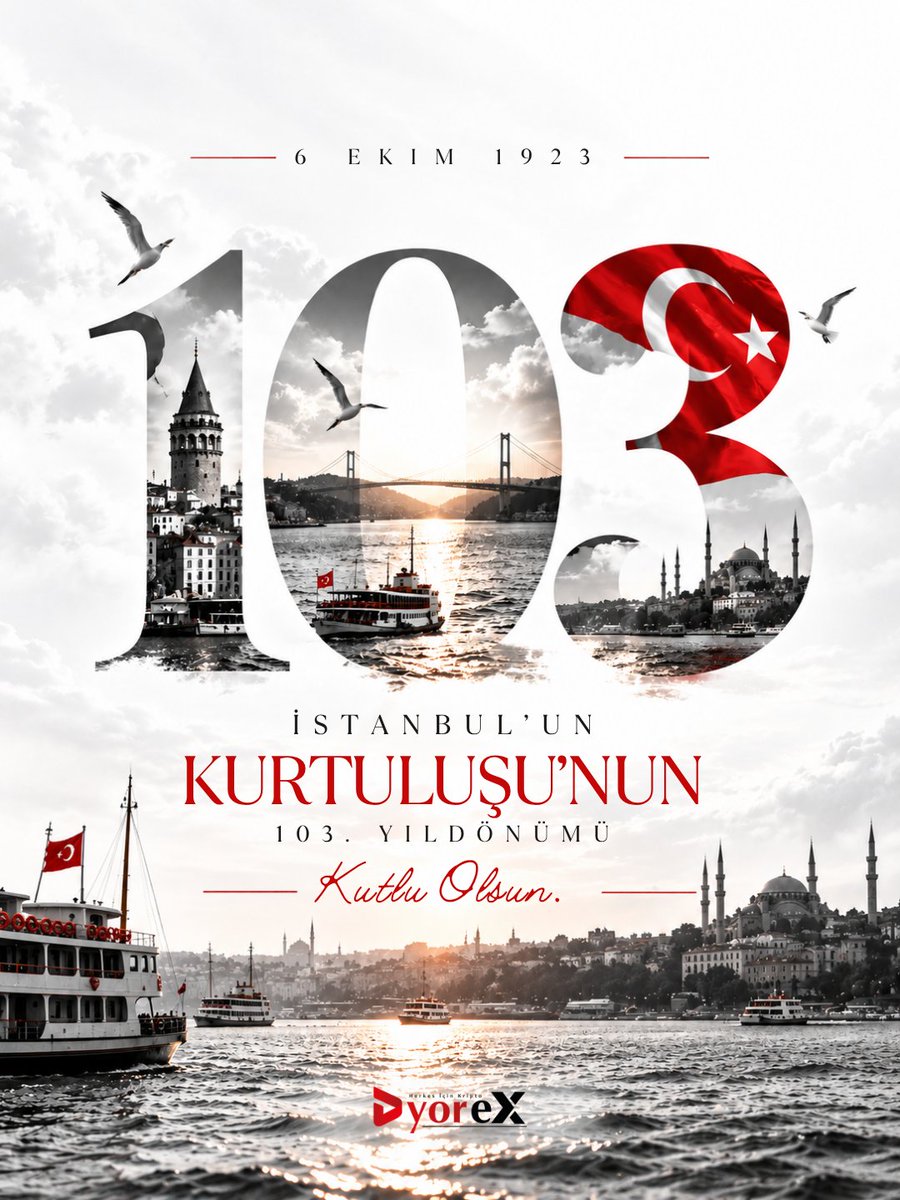 DyoreXcom's tweet photo. 103 yıldır aynı gurur. ❤️

🏙️ İstanbul’un düşman işgalinden kurtuluşunun 103. yıl dönümünü gururla kutluyoruz.

6 Ekim İstanbul’un Kurtuluşu kutlu olsun. ❤️ https://t.co/belBS9YILe