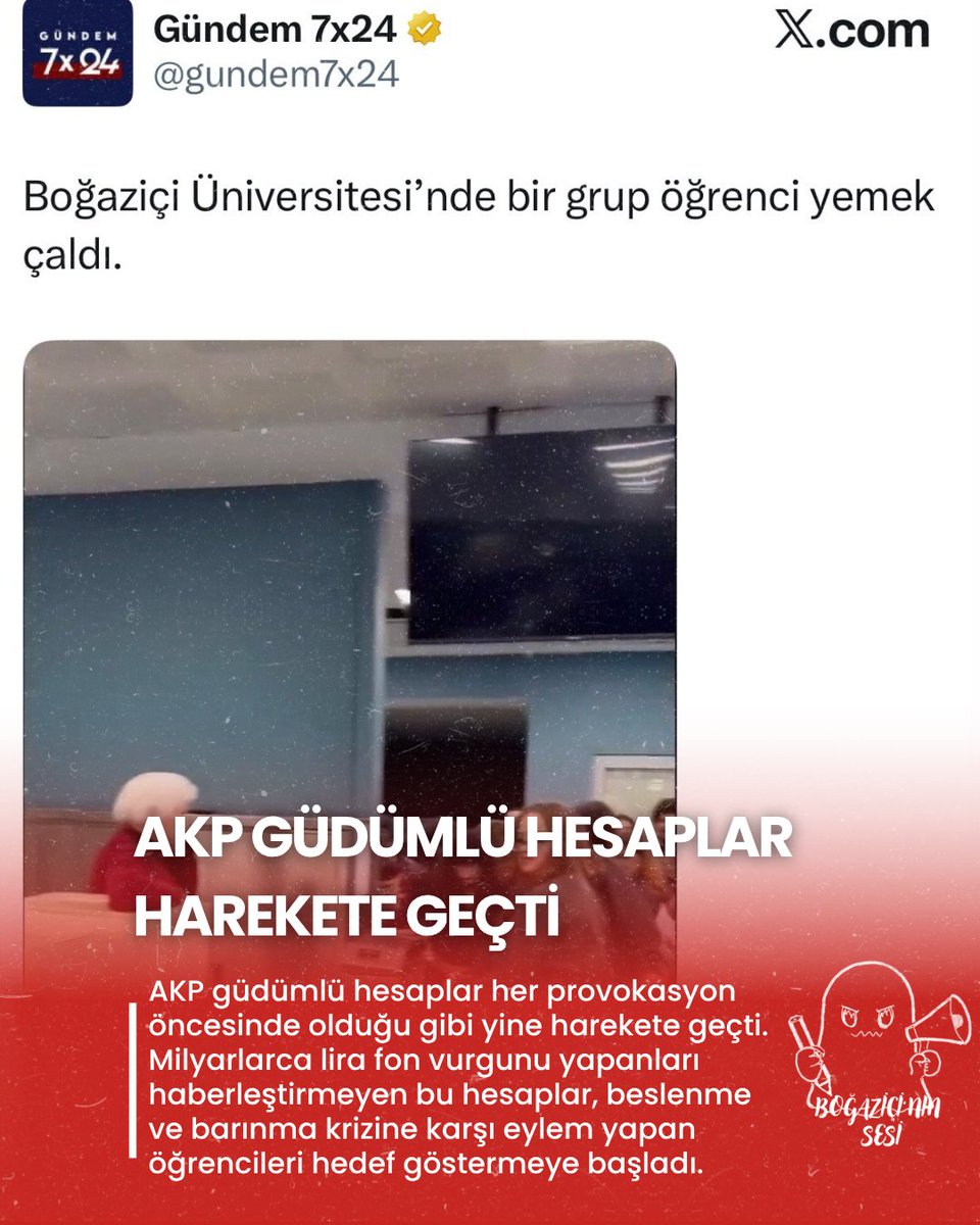 boununsesi's tweet photo. AKP GÜDÜMLÜ HESAPLAR HAREKETE GEÇTİ

AKP güdümlü hesaplar her provokasyon öncesinde olduğu gibi yine harekete geçti. Milyarlarca lira fon vurgunu yapanları haberleştirmeyen bu hesaplar, beslenme ve barınma krizine karşı eylem yapan öğrencileri hedef göstermeye başladı.
