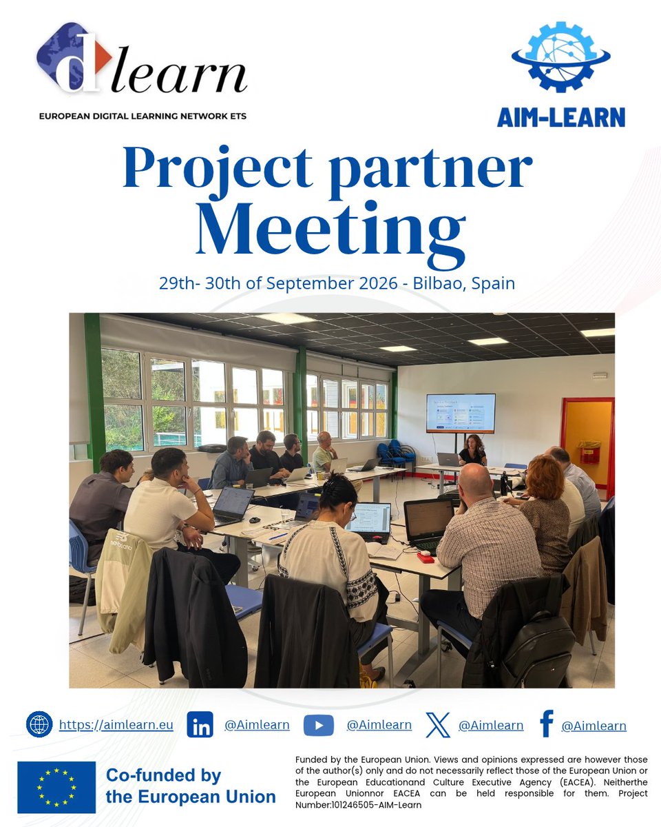 dlearneu's tweet photo. AIM-Learn Project Meeting in Bilbao, Spain! 

https://t.co/ZCKMvBVQD8

#AIMLearn #DLEARN #ProjectMeeting #Bilbao #Spain #ErasmusPlus #ArtificialIntelligence #PredictiveMaintenance #LifelongLearning #DigitalSkills #Innovation #EuropeanProjects #Teamwork #Dissemination #Impact https://t.co/lW4OVgZs7T
