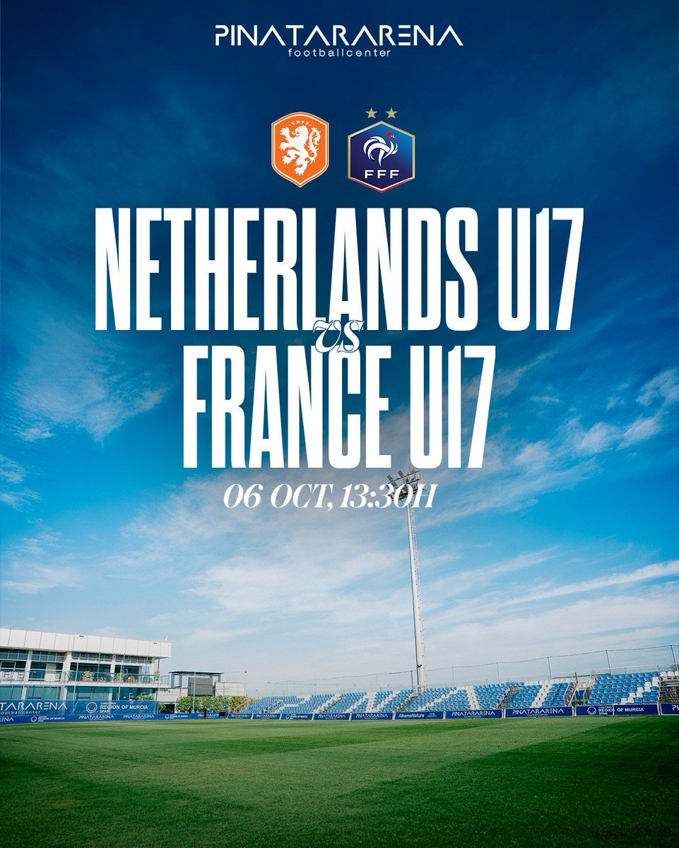 PinatarArena's tweet photo. 🎙️Hoy en Pinatar Arena:  

🆚 Países Bajos Sub17 x Francia Sub17
🏟️ Campo 1
⏰ 13:30
🎫 Entrada gratis https://t.co/qq7CyzjSG0