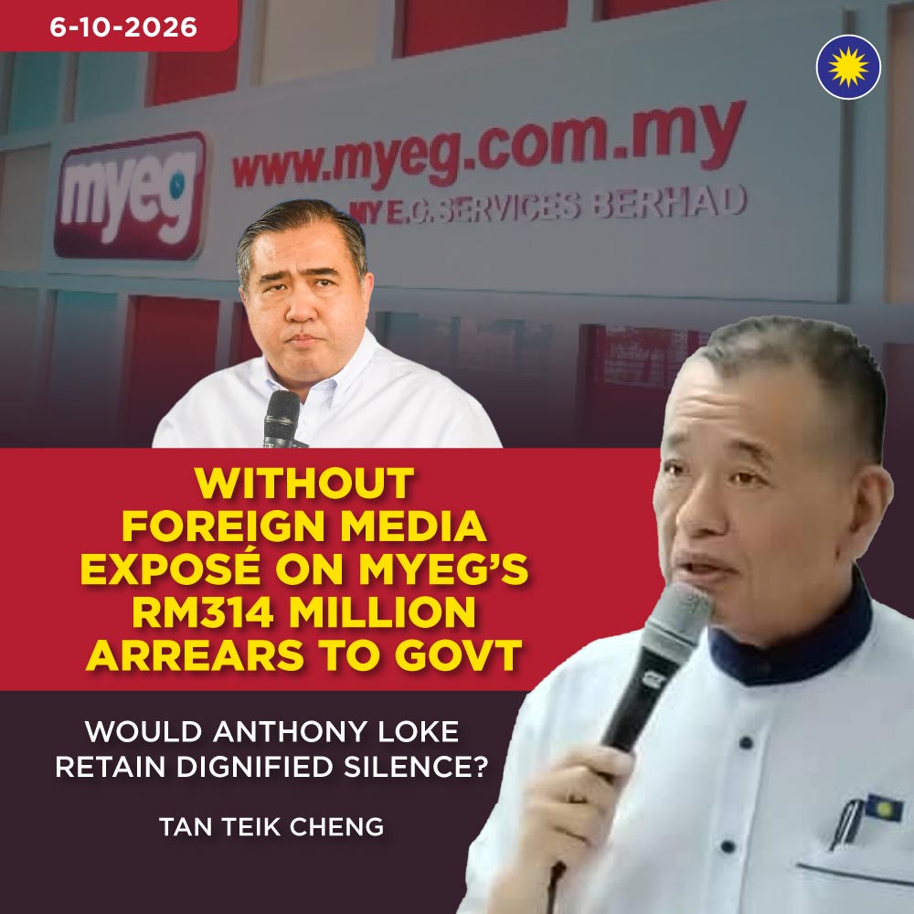 MCAHQ's tweet photo. Ordinary Malaysians are chased immediately for late fines or road-tax renewals. Yet MyEG, a private firm  collect'g RM314 mil in public funds can defer its arrears payment to the govt /w a post-dated cheque-then stop it. Why double stds MoT Anthony Loke? 
https://t.co/lsa7sja7za https://t.co/QovdoY7IN1