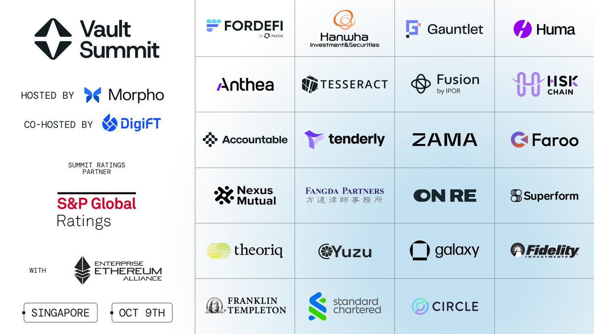 Vault__Summit's tweet photo. Vault Summit Singapore is around the corner.

Expert insights. Closed-door roundtables. Curated meetings. Meaningful networking.

The conversations shaping how institutional capital moves onchain are happening here.

Hosted by @Morpho and co-hosted by @DigiFTTech

https://t.co/kTBeCdSbRW