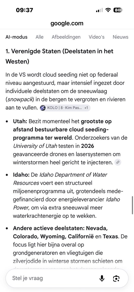 SaskiaHeijden's tweet photo. Volgens de Wereldmeteorologische Organisatie (WMO) zijn er
wereldwijd meer dan 50 landen die actief en structureel gebruikmaken van weermodificatie en cloud seeding. Nu de klimaatcrisis voor hevige droogte zorgt, investeren overheden en deelstaten miljoenen in deze techniek‼️ https://t.co/zqy9OWUarl