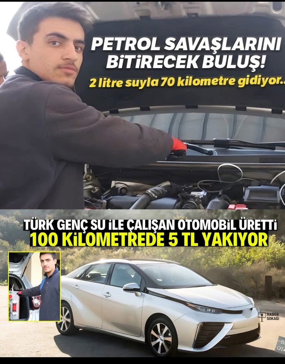Recepsamuncu1's tweet photo. Türk genç su ile çalışan yerli otomobil üretti!

🇹🇷🌏Kilometrede sadece 5 kuruş yakıyor. Mucit, "Bu arabanın deposunu çeşme suyuyla dolduracaksınız.

Benzin zammından etkilenmeyeceksiniz. Tek depoyla 5 bin kilometre gideceksiniz" dedi. https://t.co/J1p7Mc0KdK