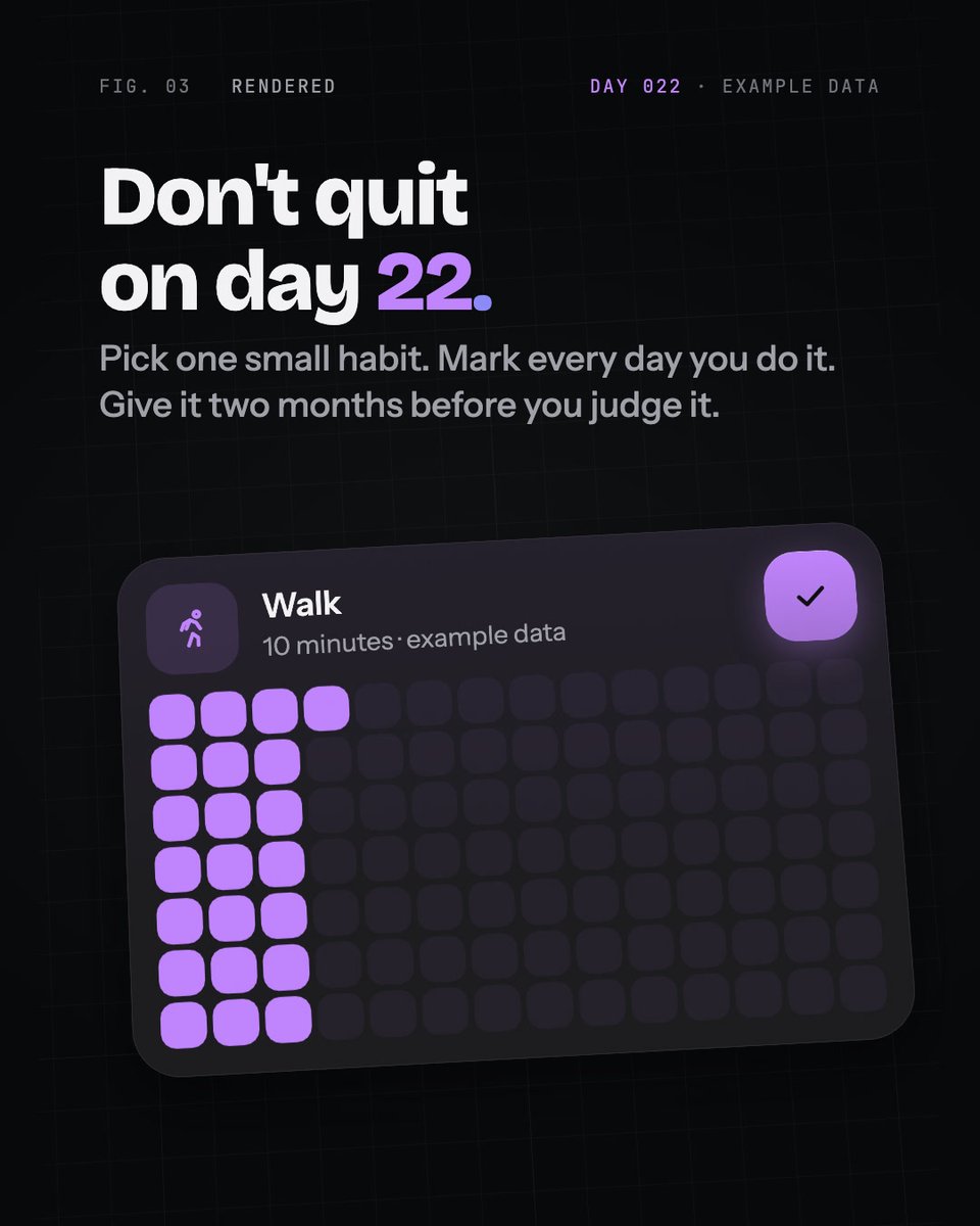 HabitKit's tweet photo. So don't quit on day 22: give a new habit two months before you judge it.

Sources: Lally et al. (2010), European Journal of Social Psychology; Gardner, Lally &amp; Wardle (2012), British Journal of General Practice. https://t.co/QHcPUG9jkr
